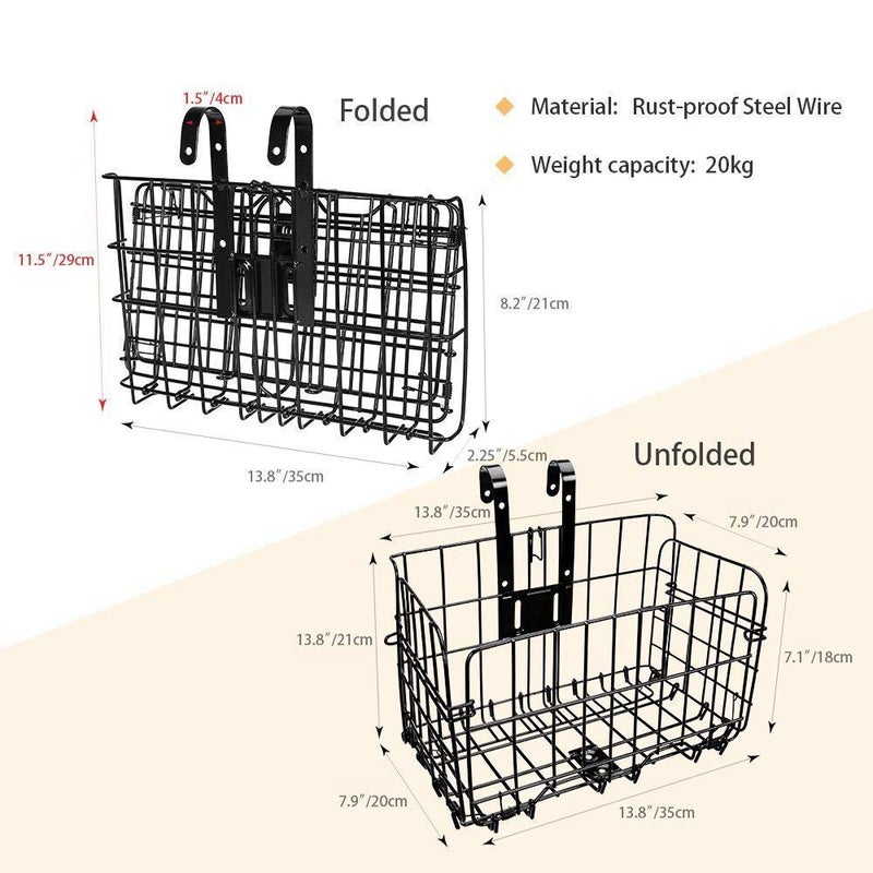 HOMEE Folding Rear Bike Basket Wire Mesh Fold-Up Detachable Front Bag Rear Hanging Bike Basket Bicycle Bag Cargo Rack for Mountain Bike Accessories Bike Frame Basket 1 Pack - Image 4